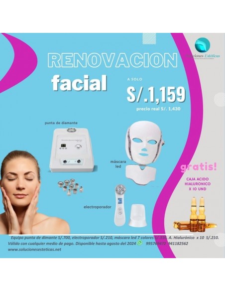 punta de diamante, acido hialuronico mascara led y electroporador