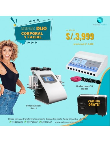 ultracavitador con lipolaser más gimnasia pasiva ondas rusas para reduccion corporal