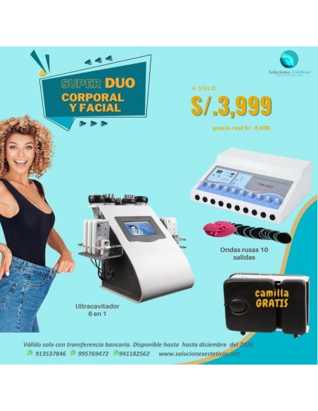 ultracavitador con lipolaser más gimnasia pasiva ondas rusas para reduccion corporal