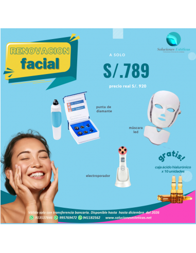 punta de diamante portatil con mascara led, electroporador inalambrico y  acido hialuronico